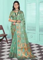 Organza Sky Blue Traditional Wear Weaving Saree